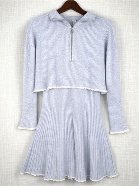 Anthro Daily Practice Ribbed Dress Set Gray Petite MP NWT Balletcore